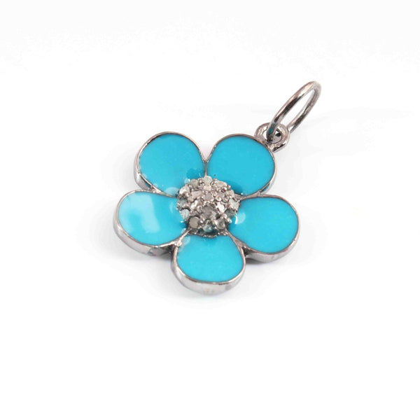 19x16mm Diamond Flower Pendant/Enamel Pendant/Pave Diamond/925 Silver/Pave Diamond Pendant/Bakelite Jewelry/Flower Pendant/Gift For Her