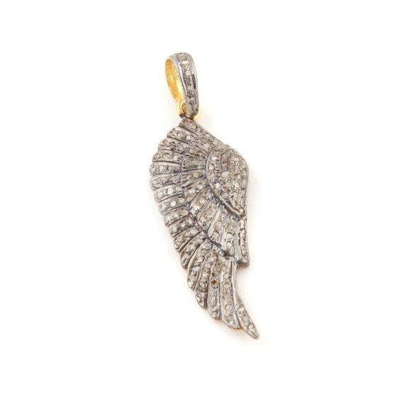 Pave Diamond Feather Pendant/925 Silver Pendant/35x12mm Diamond Wing Pendant/Diamond Feather/Necklace Pendant/Halloween Sale/ Gifts Jewelry