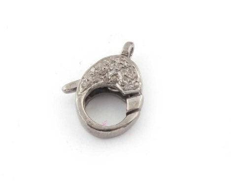 15mmx9mm Pave Diamond Small Lobster Clasp/Antique Finish Oxidized Sterling Silver/Diamonds On Both Sides/Lobster Clasp/Diamond Lobster Clasp