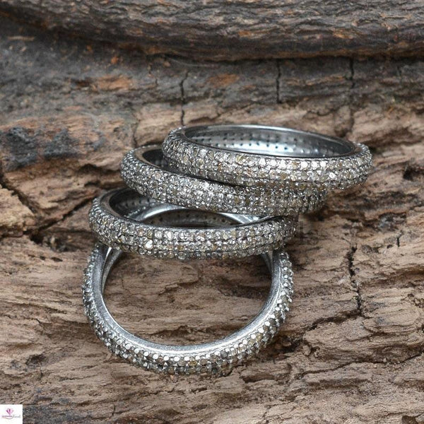 Diamond Band Ring/Wedding Band/Stacking Ring/Anniversary Gift/Pave Diamond Ring/Engagement Ring/Eternity Band Ring/Oxidized Silver Ring/Gift