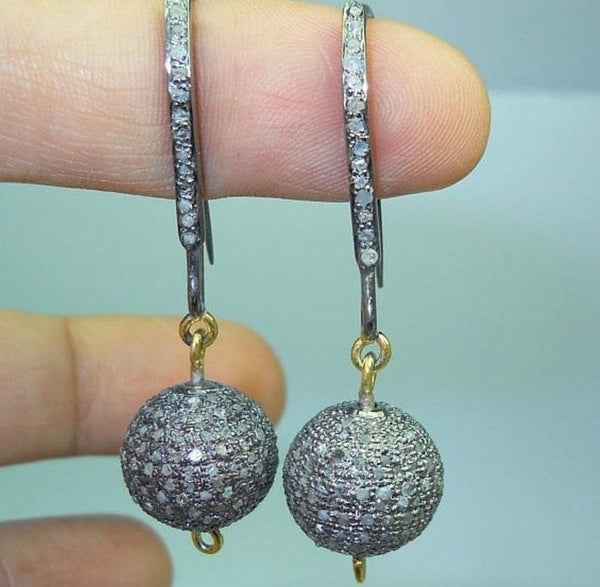 Pave Diamond Earrings/925 Silver Earring/ Victorian Earring Jewelry/Dangle Earrings/Ball Earring/Gift For Her/Handmade Earring/Birthday Gift