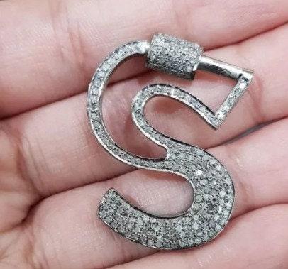 Pave Diamond S Shape Screw Clasp 925 Sterling Silver Pave Diamond Carabiner Clasp Jewelry Components 30mm Diamond Finding Lobster Lock