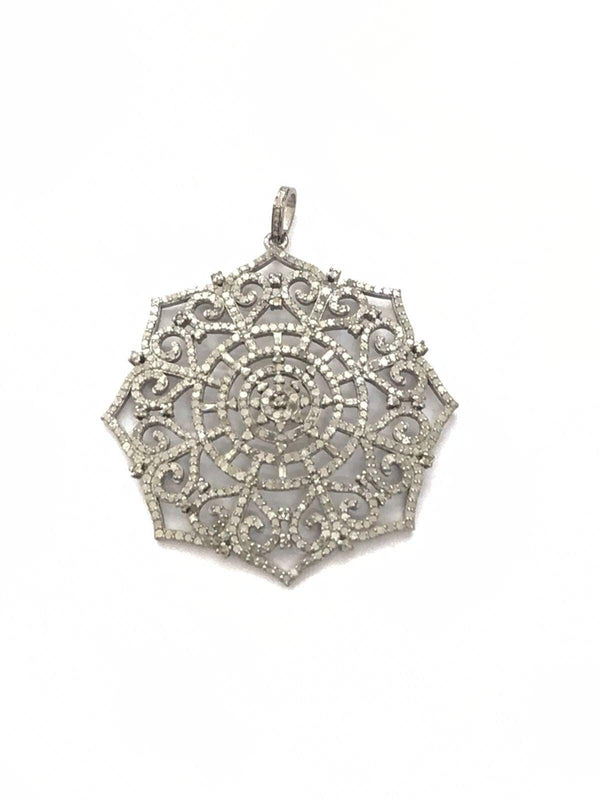 Diamond Filigree Pendant Pave Diamond Pendant 60x50mm Oxidized Silver Antique Finish Necklace Fine Diamond Jewelry Gift For Her