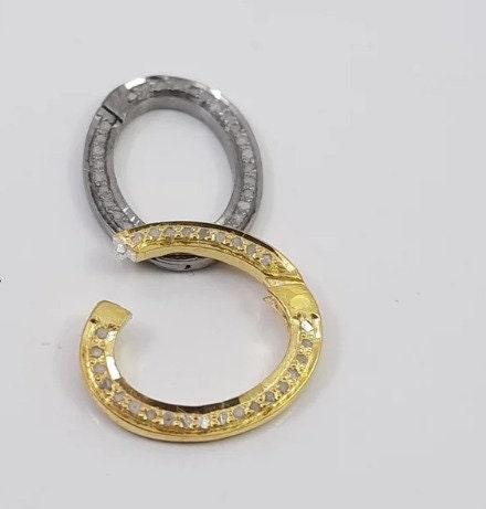 Pave Diamond Oval Lobster/925 Sterling Silver/12X10mm Pave Rosecut Diamond  Link Clasp/Carabiner Snap Lock/Wholesale Jewelry Findings