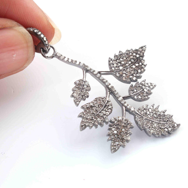 Pave Diamond Pendant/31x46mm Diamond Jewelry/Necklace Pendant/Push Present/Jewelry Supplies/Silver Leaf Pendant/Handmade One of a Kind