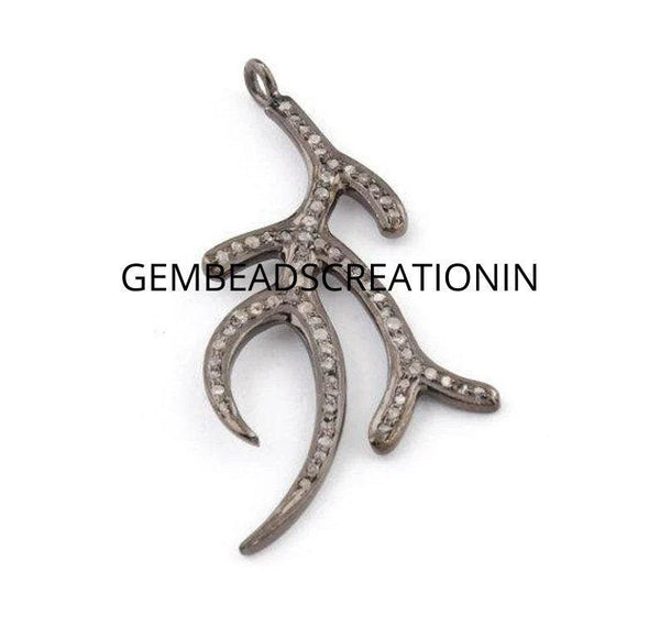 Pave Diamond Antler Charm Pendant/Antler Necklace/925 Sterling Silver/43x21mm Necklace Pendant/Handmade Jewelry/Pave Setting Pendant/Gifts