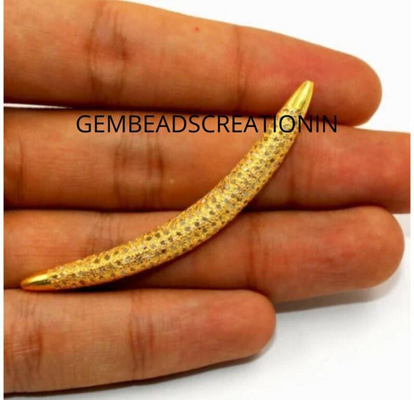 Diamond Spacers Jewelry Findings/37x5mm Pave Jewelry Supplies/Gold Spacer Bead/925 Silver Beads/Crescent Moon/Horn Shape Handmade Jewelry