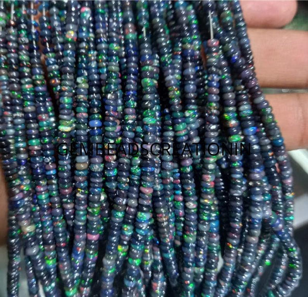 Natural Ethiopian Black Opal Beads/Fire Opal Beads/Fine Quality Opal Rondelle/3-5mm Strand Opal Smooth Beads/Opal Gemstone/Necklace Beads