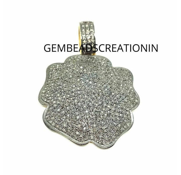 Natural Pave Diamond Pendant/Fancy Pendant/925 Sterling Vermeil/Handmade Jewelry/Antique Finish Necklace/Dainty Minimalist Art Deco Pendant