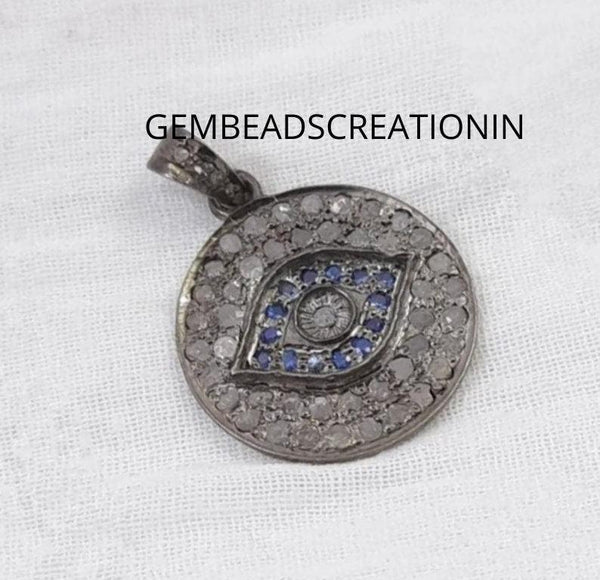 Diamond Evil Eye Pendant/22x19mm Round Pendant/925 Silver Jewelry/Evil Eye Necklace/Pave Diamond Pendant/Necklace Pendant/ Round Eye Pendant