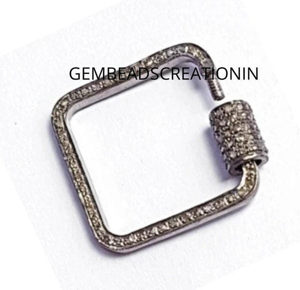 Rosecut Pave Diamond Carabiner Square Lobster Clasp Lock25mm in 925 Sterling Silver