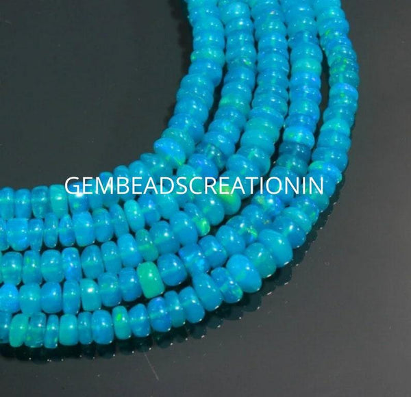 3-4mm Paraiba Opal Beads/Smooth Opal Rondelle/Opal Beads Strand/Opal Loose Beads/Rondelle Beads/Opal Jewelry/Blue Opal Gemstone Beads