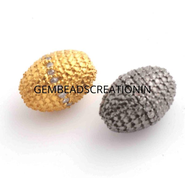 Pave Diamond Beads/11x8mm Yellow Gold/Oval Beads/Diamond Jewelry Beads/Diamond Findings/Jewelry Making/Handmade Jewelry/925 Silver Bead/Gift