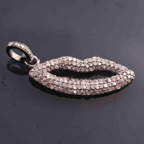 Pave Diamond Lips Pendant/30x11mm Diamond Jewelry/Push Present/Art Deco Jewelry/Necklace Pendant/Unisex Pendant/925 Sterling Silver