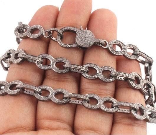 Pave Diamond Chunky Chain/Silver Chain Necklace/Punk Necklace/Link Chain Necklace/Necklace For Women/Wedding Gift For Her/Handmade Jewelry