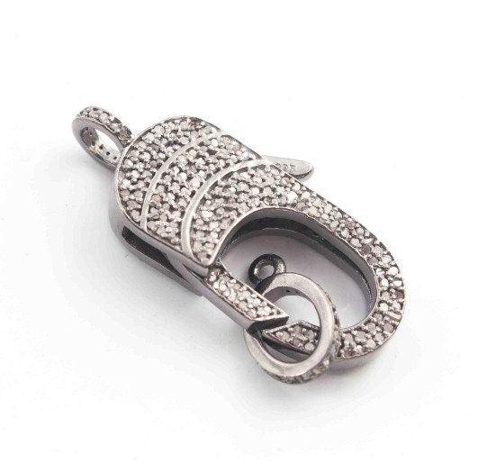 Pave Diamond Lobster Clasp, 31mmx12mm Jewelry Findings Necklace Connector