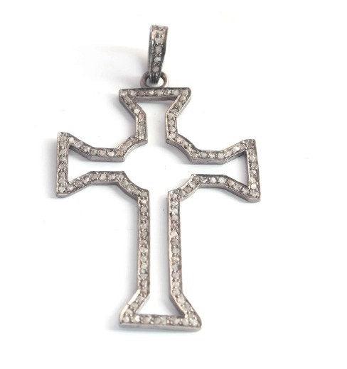 Pave Diamond Pendant/53x34mm Diamond Cross Pendant/925 Silver/Cross Necklace/Diamond Jewelry/Religious Pendant Necklace/Art Deco Charm