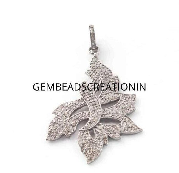 Designer Pave Diamond Pendant/Diamond Leaf Necklace/29x18mm Pave Diamond Pendant/Diamond Jewelry/Vintage Antique Pendant/925 Sterling Sliver