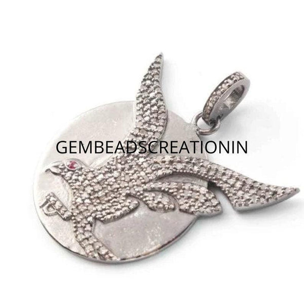 Antique Finish Pave Diamond Pendant/38x23mm Flying Bird Pendant/Diamond Jewelry/925 Silver/Necklace Pendant/Handmade Jewelry/Bird Pendant