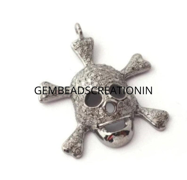 Diamond Skull Charm Pave Diamond Charm Pendant 20x12mm Skull Crossbones Jewelry Findings Craft Supplies Diamond Jewelry 925 Silver Pendant