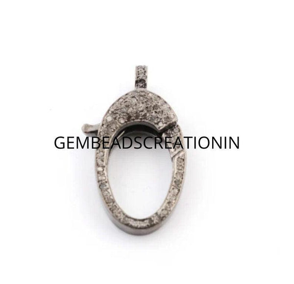 Rosecut Pave Diamond Lobster Clasp Lock 31x15mm in 925 Sterling Silver