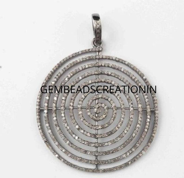 Antique Finish Pave Diamond Pendant/925 Silver jewelry/42x38mm Diamond Round Pendant/Rosecut Diamond/Spiral Pendant/Diamond Necklace Jewelry