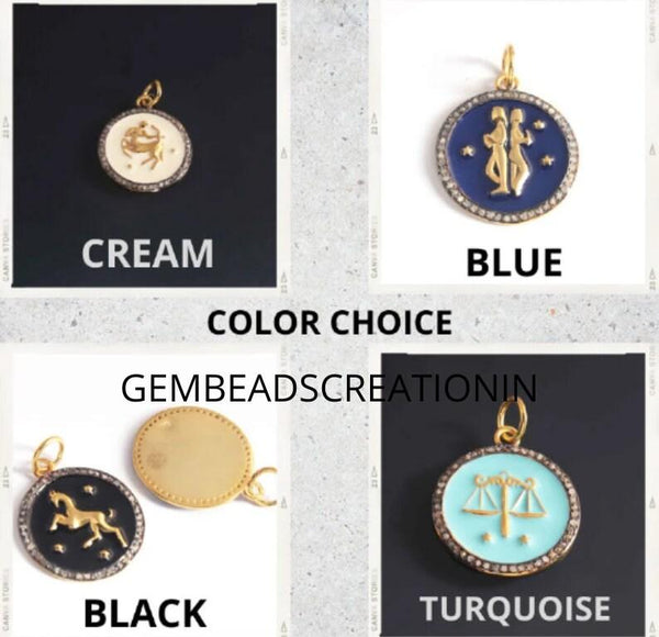 Zodiac Sign Pendant Zodiac Necklace Coin Pendant Unisex Pendant Gift For Him & Her Constellation Necklace Enamel Horoscope Diamond Pendant