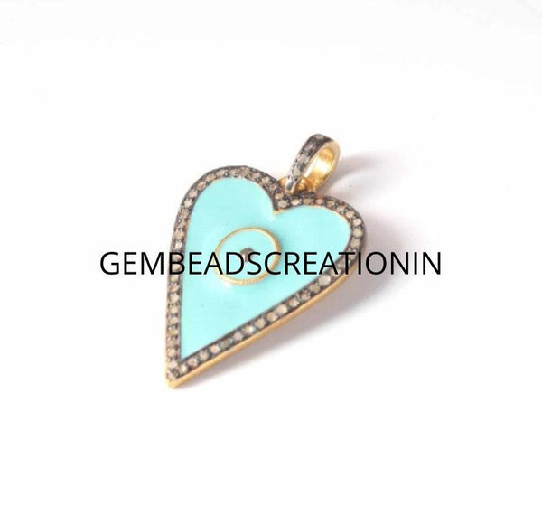 Pave Diamond Pendant 30x20mm Enamel Heart Pendant Diamond Heart Charm Necklace Bakelite Jewelry 925 Silver Gift For Her Love Pendant