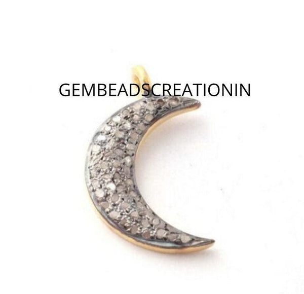 Pave Diamond Crescent Moon Pendant/925 Sterling Silver/20X5mm Moon Necklace/Craft Jewelry Findings/Half Moon Necklace/Celestial Fine Jewelry