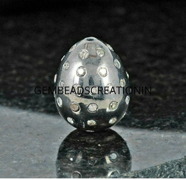 Pave Diamond Beads 18x12mm 925 Sterling Silver Oval Shape Beads Diamond Beads Jewelry Diamond Oval Beads Spacers Finding Handmade Jewelry