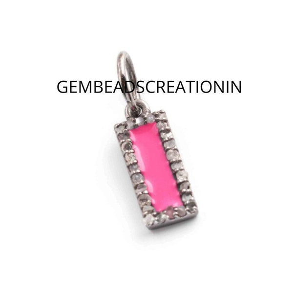 Pave Diamond Enamel Pendant/Diamond Bakelite Pendant/15x5mm Rectangle Bar Necklace/Charm Pendant/Handmade Jewelry/925 Silver Jewelry/Gifts