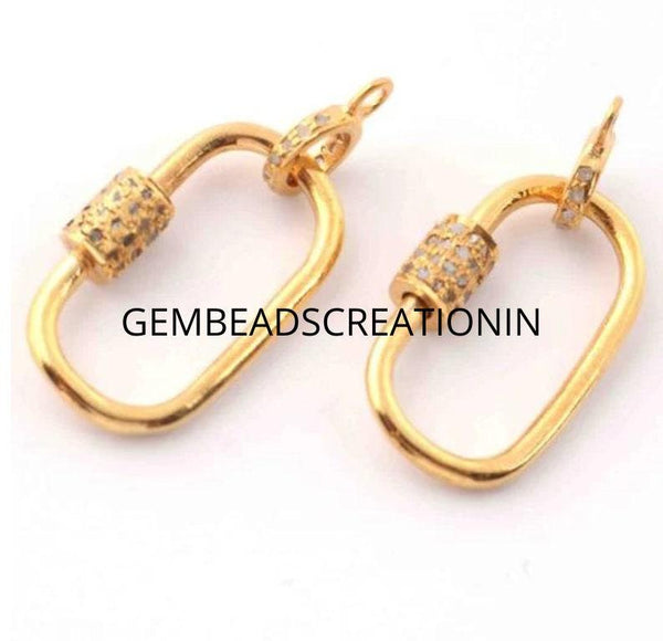 21x12mm Pave Diamond Carabiner Screw Clasp Yellow Gold Jewelry Oval Screw Lock Jewelry Findings Diamond Lobster Clasp Craft Supplies