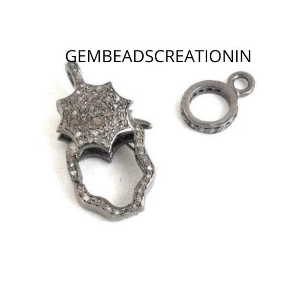 Pave Diamond Lobster Lock Clasp/925 Sterling Silver/25x11mm Diamond Lock Claw/Diamond Jewelry Findings/Clasp & Clips/Craft Supplies