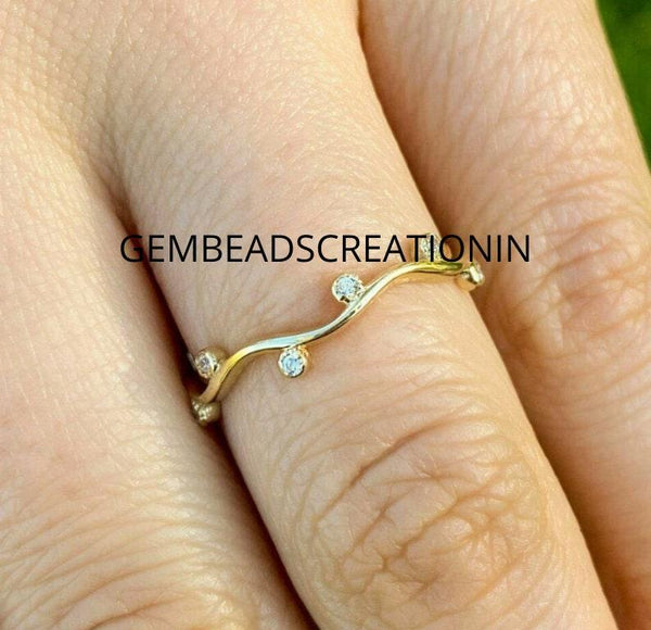 14k Solid Gold Diamond Fine Ring Handmade Diamond Delicate Wavy Bands Gold Diamond Ring Twisted Band Gift For Her Wedding Engagement Ring