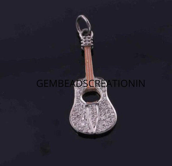 Pave Diamond Guitar Pendant 33x11mm Guitar Necklace 925 Silver Rose Cut Diamond Handmade Jewelry Pendant Necklace Instrument Jewelry Gifts