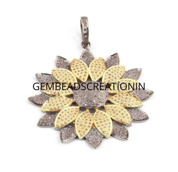 42x39mm Diamond Flower Pendant/Two Tone Pendant/Diamond Necklace/Flower Necklace/Pave Diamond Pendant/Silver Diamond Jewelry/Gift For Her