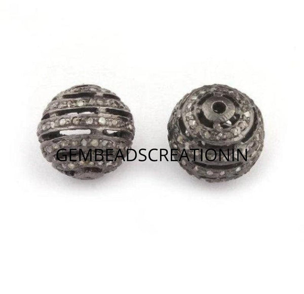 11mm Pave Diamond Round Ball Beads/Diamond Beads/Round Ball Beads/925 Sterling Silver/Diamond Beads/Diamond Jewelry Findings/Craft Supplies