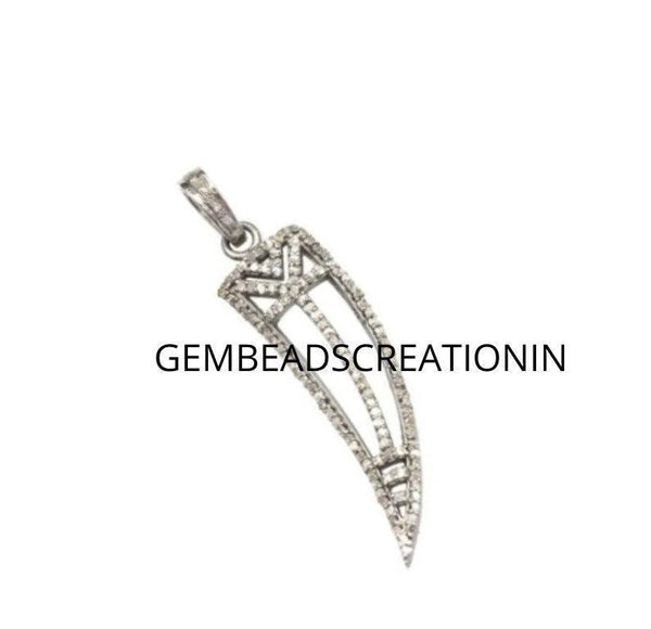 Pave Diamond Horn Pendant/Pave Diamond Pendant/44x12mm Diamond Sword/Arrowhead Pendant Necklace/Diamond Jewelry/Unisex Pendant/Gift Ideas