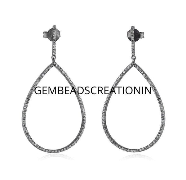 Pave Diamond Dangle Drop Earring 60x30mm 925 Sterling Silver Handmade Drop Earring Gift For Her Anniversary Engagement Gifts Women Jewelry