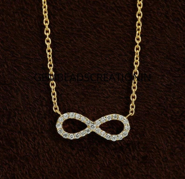 Diamond Infinity Pendant Necklace 14k Solid Gold Symbol Luck Dainty Infinity Love Pave Diamond Necklace Graduation Gift For Her