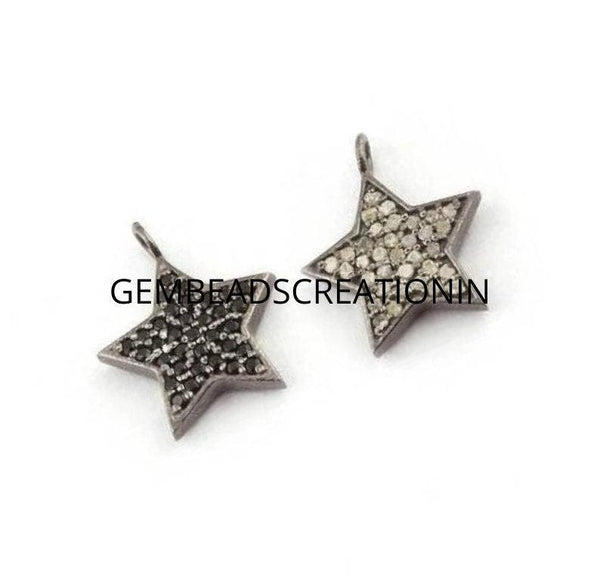 Pave Diamond & Black Spinel Star Charm 16x13mm 925 Silver Pendant Diamond Star Pendant Both Side Wear Necklace Charm Pendant Jewelry