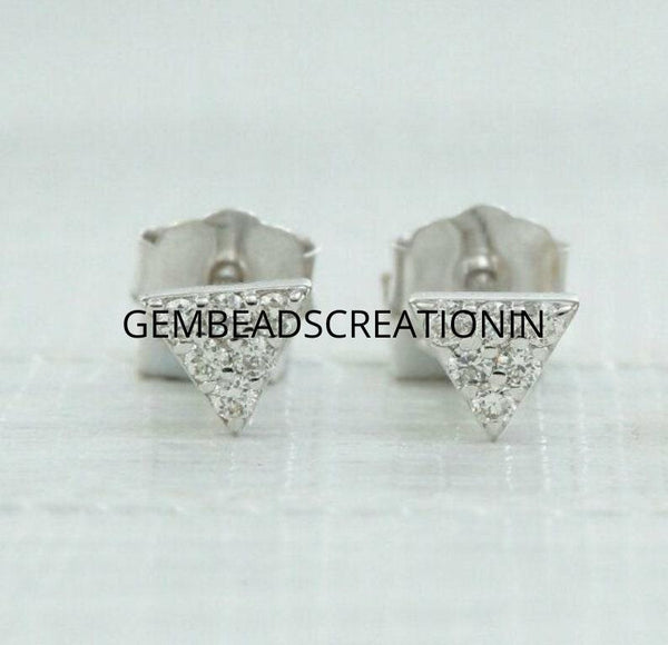 14k Solid Gold Triangle Studs Wedding Jewelry Trillion Shape Diamond Earring Gold Stud Earrings Women Fashion Jewelry Gift For Her