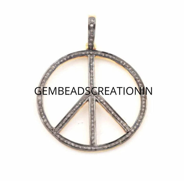 Pave Diamond Rose cut Pendant 925 Sterling Silver Pendant 39x34mm Handmade Diamond Pendant Diamond Pave Peace Symbol Pendant Charm Gift