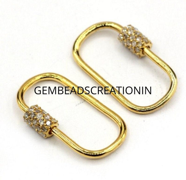 14K Solid Gold Genuine Diamond Carabiner Lock For Jewelry Gold Diamond Clasp 22x11mm Clasp Connector 14k Oval Carabiners Findings Necklace