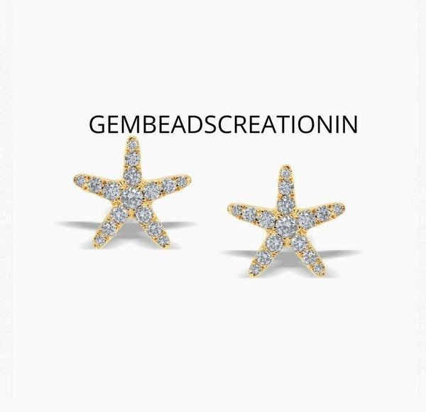 Brilliant Starfish Stud 14k Solid Gold Diamond Earring Women Stud Earrings Gift For Her Wedding Gift Fine Jewelry Dainty Diamond Earrings