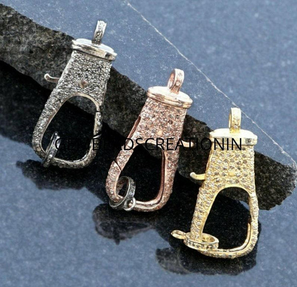 Pave Diamond Lobster Clasp  Lock Diamond Findings Diamond Clasp & Clips 925 Sterling Silver Handmade Jewelry Components Necklace Connector