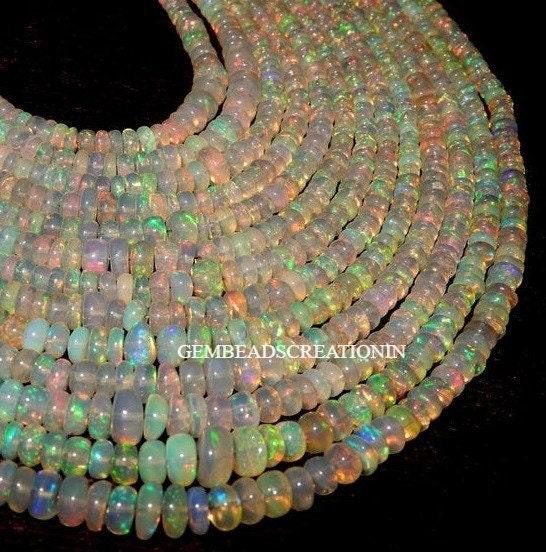 Natural Ethiopian Opal Smooth Beads Ethiopian Opal Rondelle Beads Fire Opal Beads 3-5mm Opal Strand Beads Jewelry Making Beads