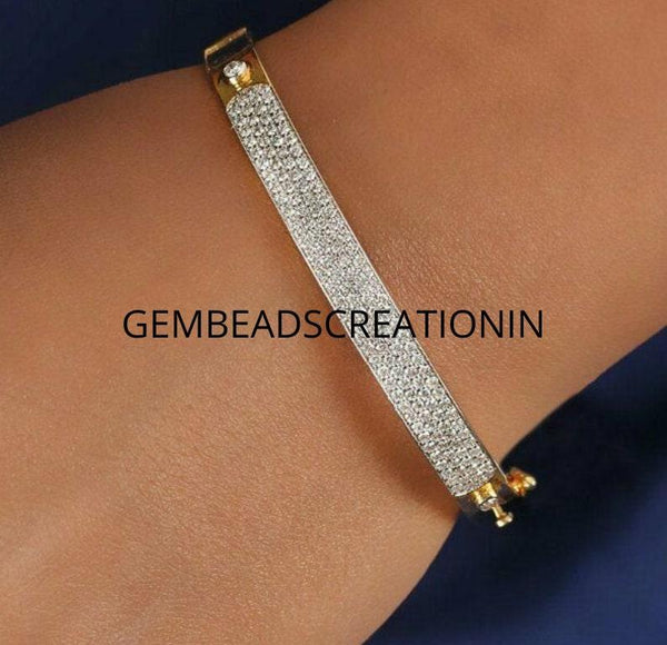 14k Solid Gold Diamond Wedding Bracelet Handmade Diamond Bracelet Pave Diamond Bangle Stackable Cuff Bracelet Gift For Her Birthday Gift