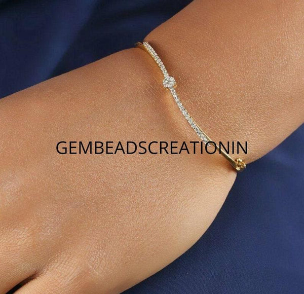 Pave Diamond Bangle Bracelet / 14k Solid Gold Cuff Bracelet / Friendship Bracelet / Stackable Bangle / Wedding Anniversary Gift For Her