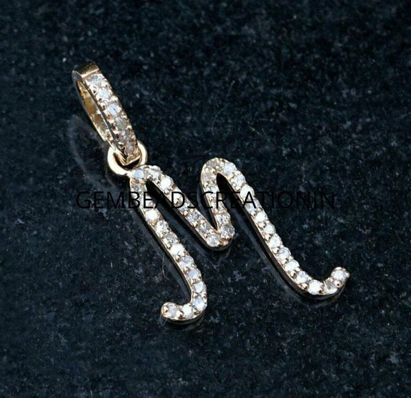 Solid 14k Gold Diamond Initial Pendant Handmade Alphabet Charm Pendant Personalized Letter Monogram Charm Necklace Gold Jewelry Gift